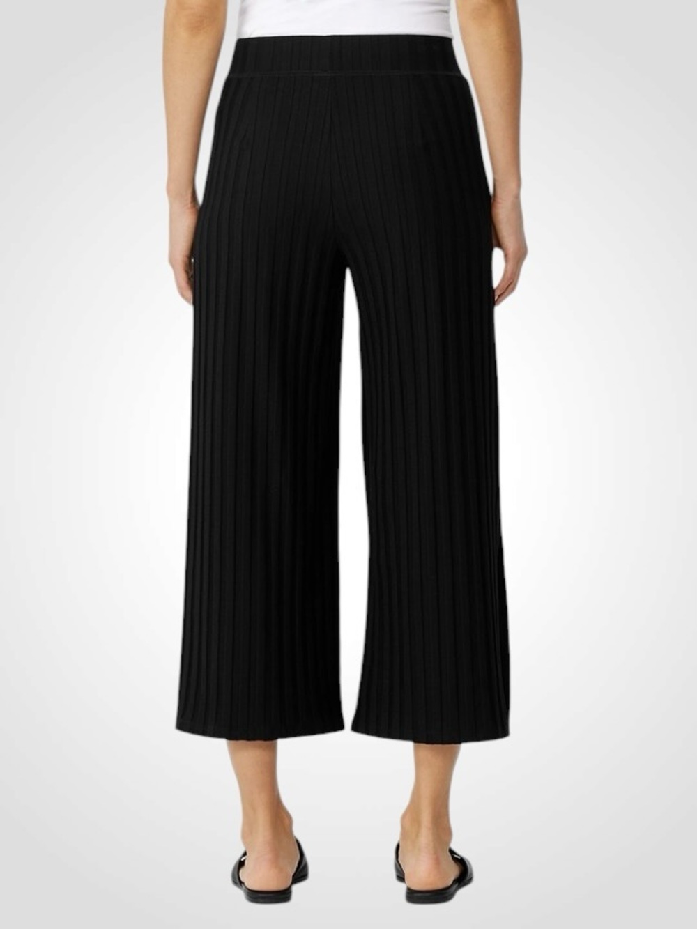 Eileen Fisher Black Ribbed Wide-Leg Cropped Pants with Side Slits NWOT Size M - Picture 4 of 14